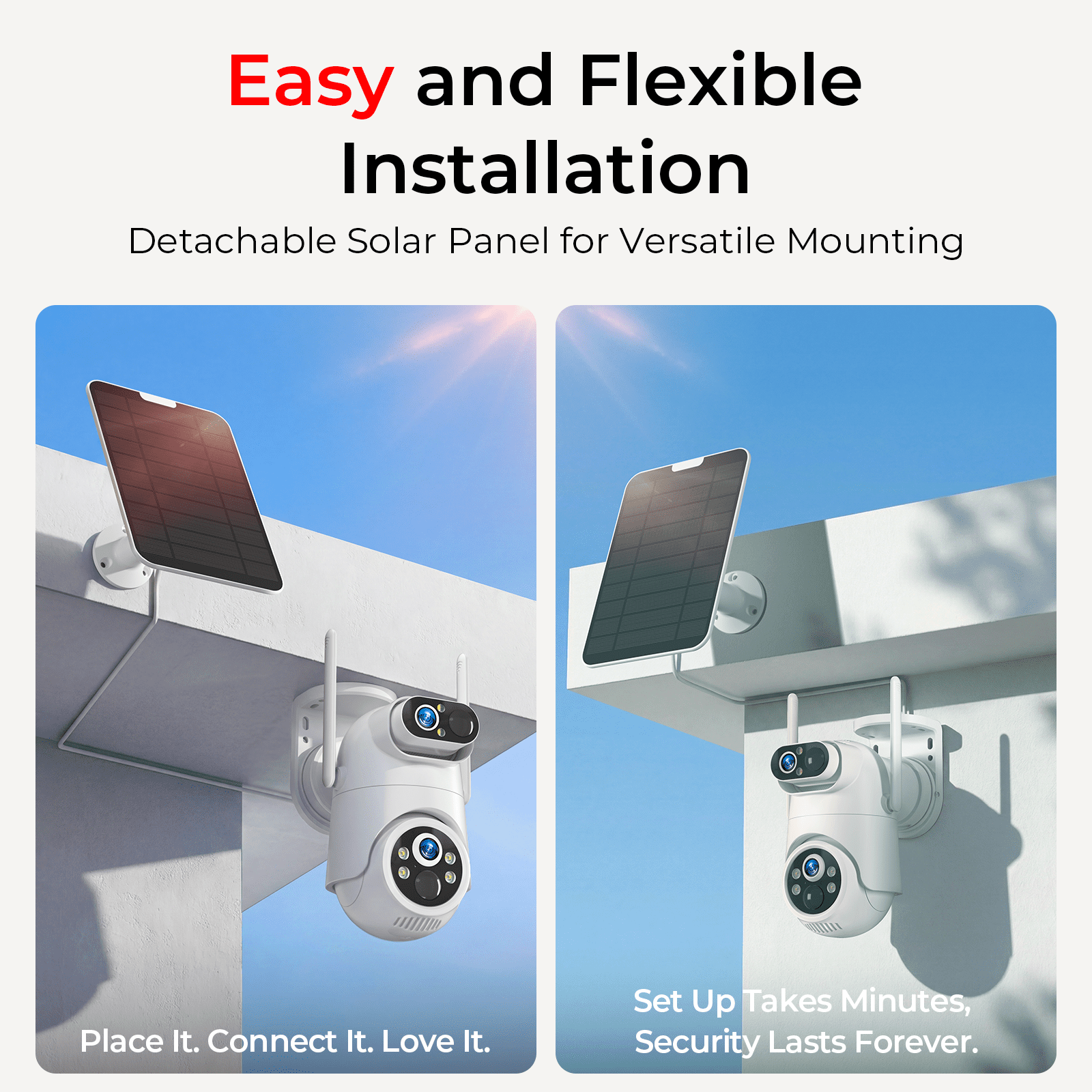 VividEye 4K Dual-Lens Solar Security Camera, 360° PTZ Surveillance security Cameras Wireless Wifi Outdoor, IP65 Waterproof PIR Detection, Full Color Night Vision, 2-Way Audio, Rechargeable Batter