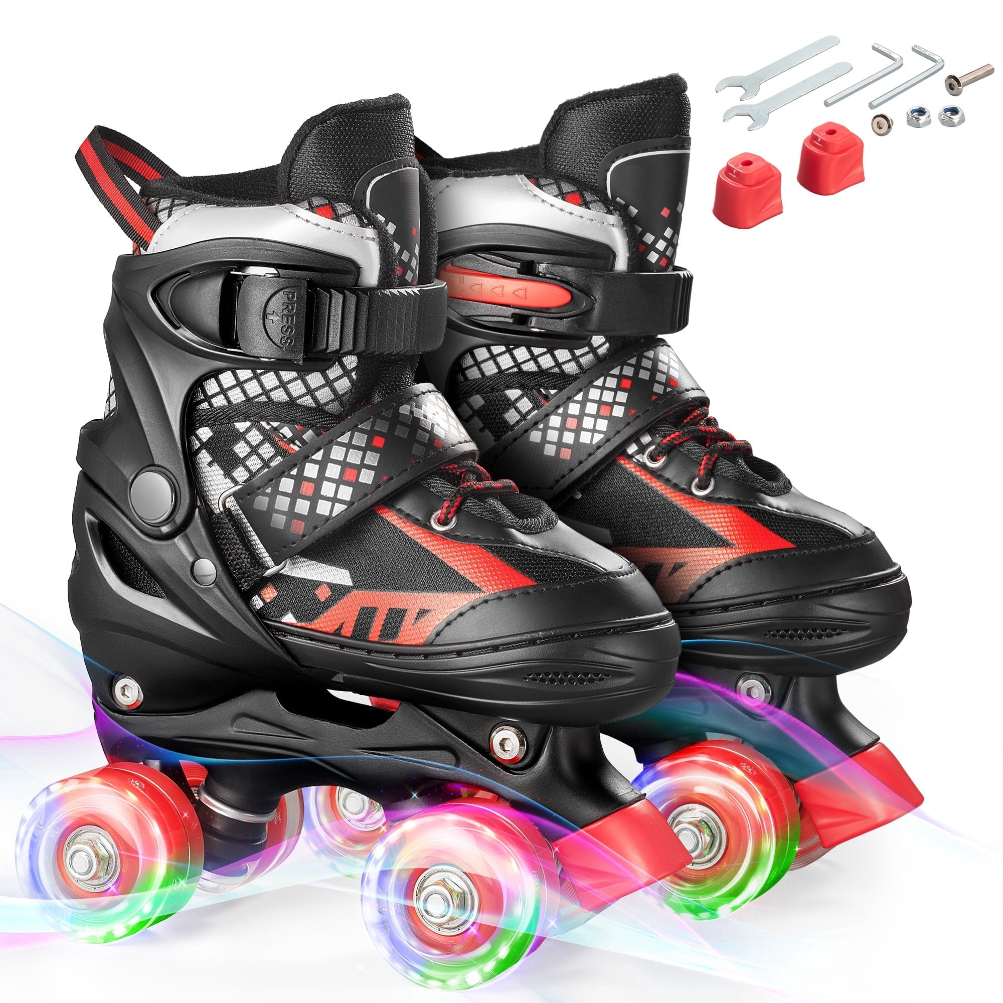 Bvivok Roller Skates for Boys, Adjustable 4 Sizes, with Light up Wheels, Black, M: 1-4