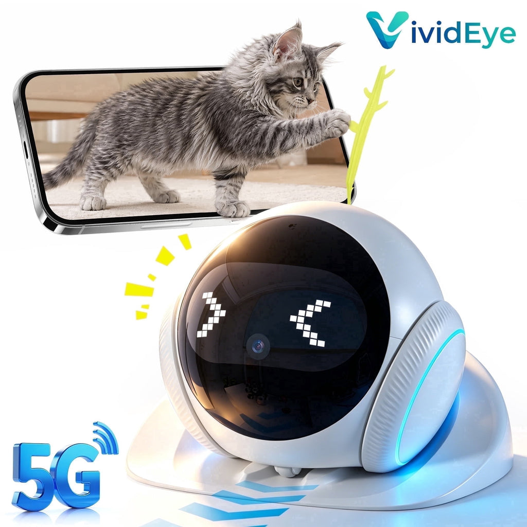 VividEye 2K Pet Camera Robot with AI, Movable Indoor WiFi Cam, Whole-Home Auto Patrol, Auto-Recharge, 360° Pet Finder, 2-Way Audio, Bark & Sound Alerts for Dogs and Cats