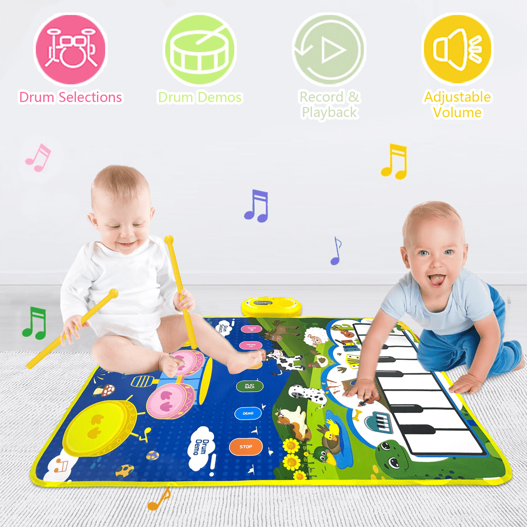 Richgv Upgraded Baby Toys for 1 Year Old Boys Girls, 2 in 1 Musical Toys Toddler Piano & Drum Mat with 2 Sticks, Learning Floor Blanket Gifts for 1 2 3 4 Year Boy Girl for Birthday Christmas