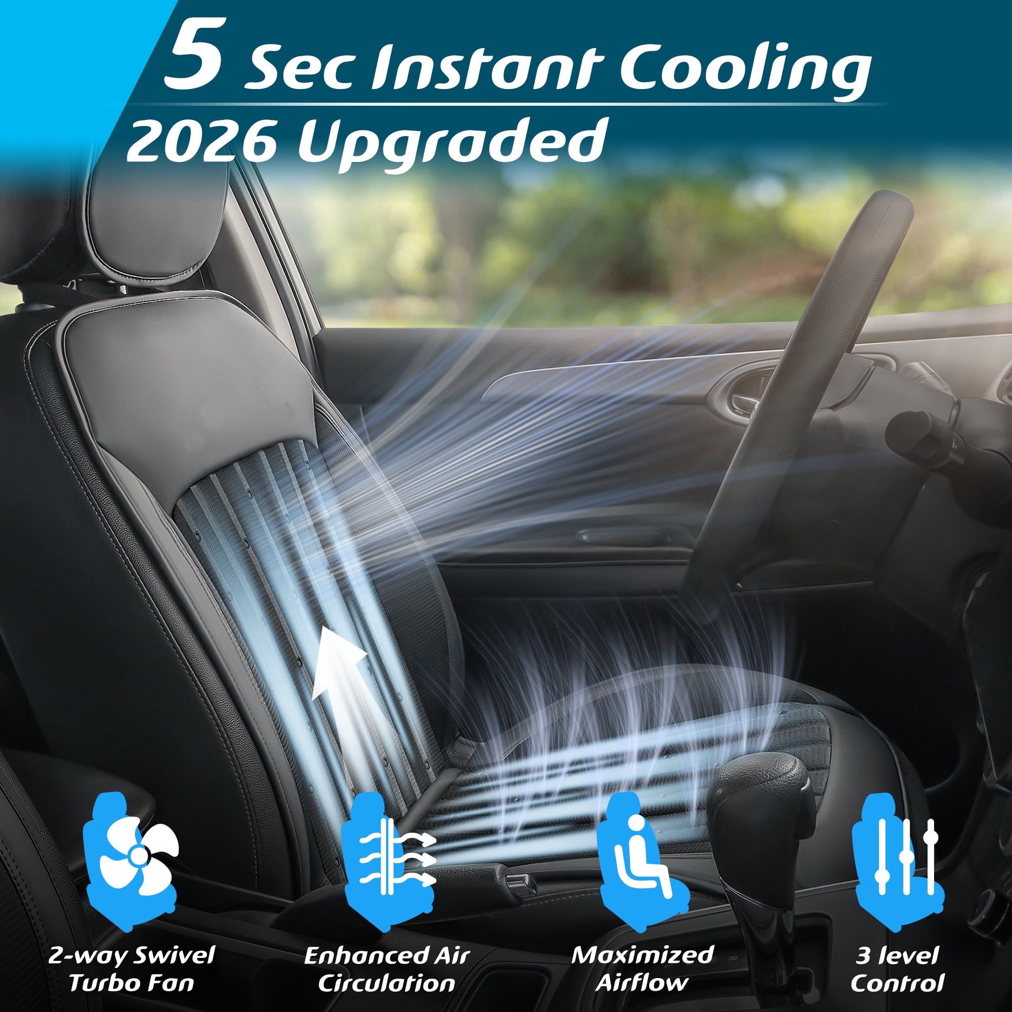 Paffenery Cooling and Heated Seat Cover Front Seat, 12V-24V Ventilated Cooling Car Seat Cushion, Cooled Seat Cover for Car SUV Truck Universal Fit, Fashion Black
